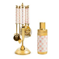 MACKENZIE-CHILDS Mackenzie-chilllds Rosy Check 3260 Gold Cocktail Set
