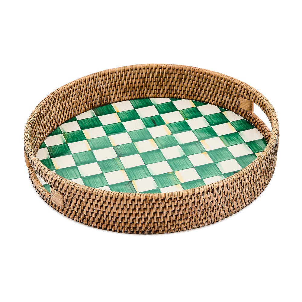 Check Enamel & Rattan Tray - Image 4