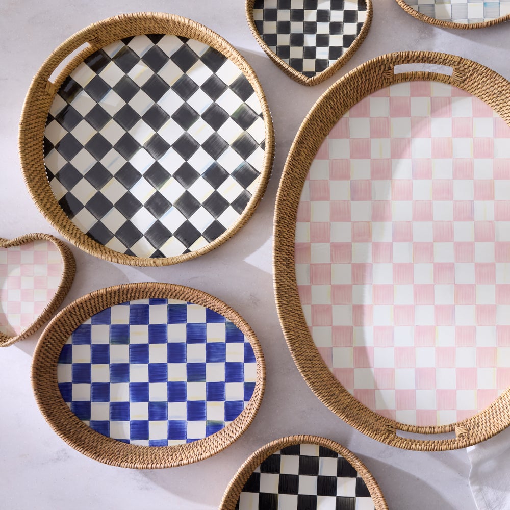 Check Enamel & Rattan Tray - Image 3