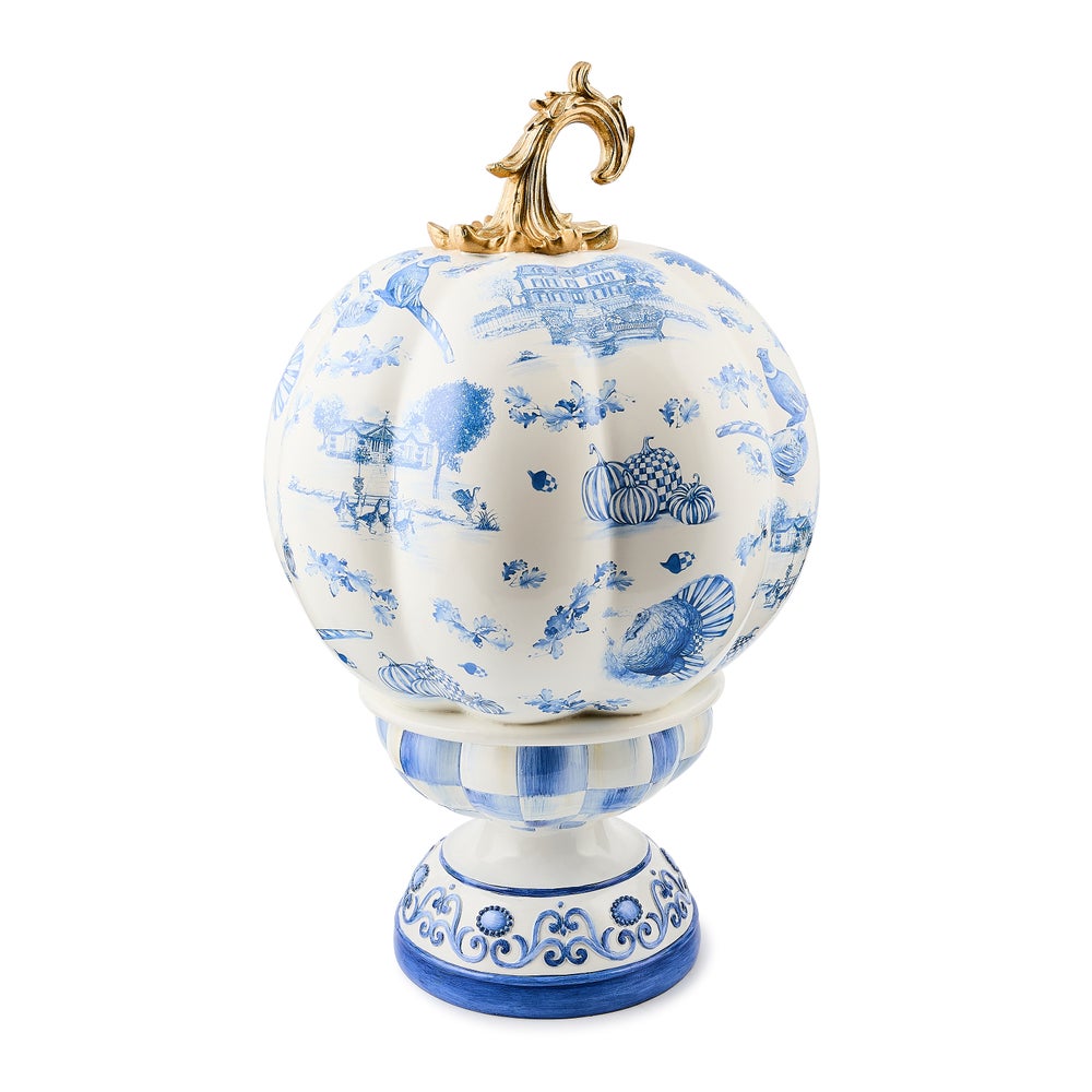 MACKENZIE-CHILDS Mackenzie-chilllds Royal Autumn Toile Short Pedestal Pumpkin - Image 3
