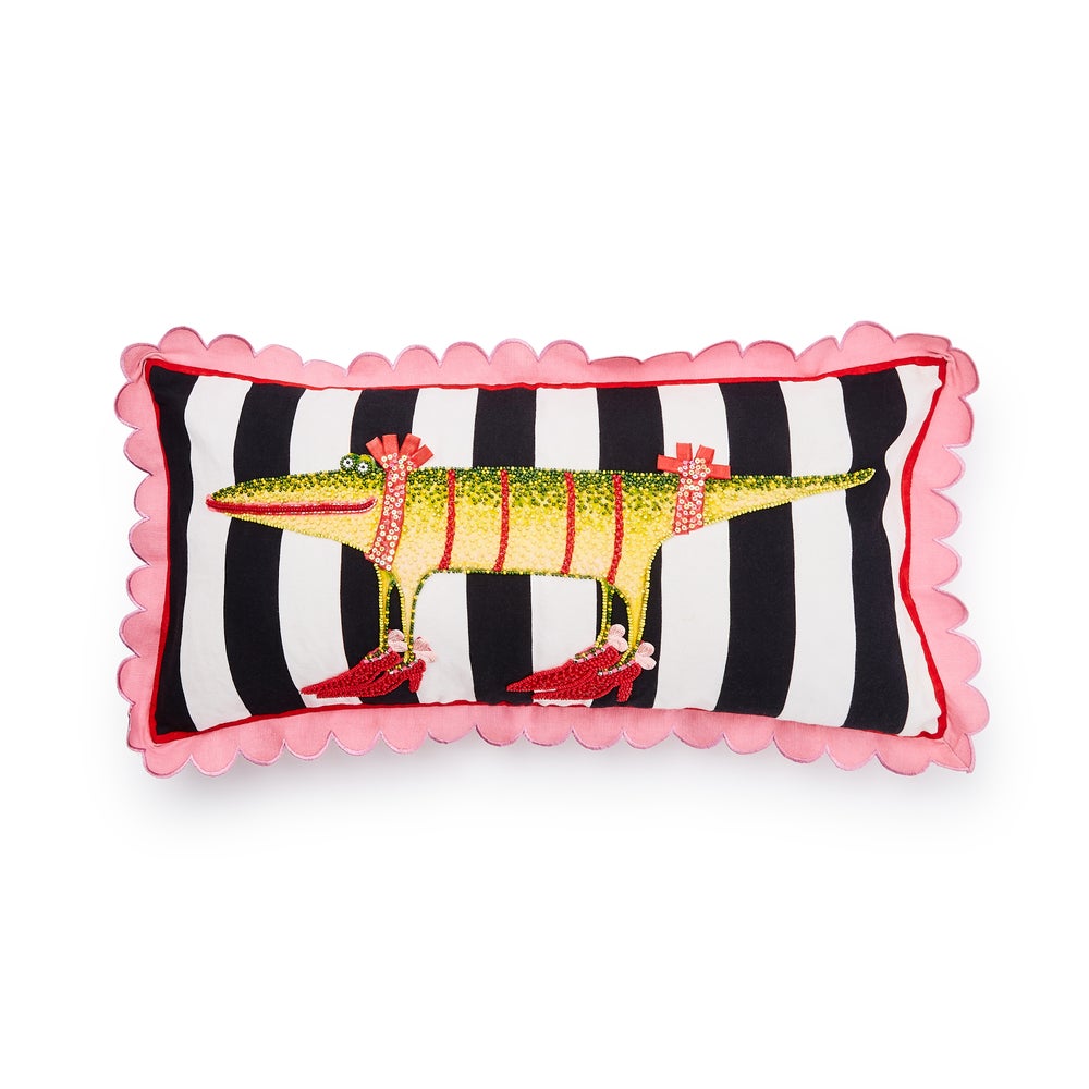 MACKENZIE-CHILDS Mackenzie-chilllds Patience Brewster Gloria Alligator Striped Lumbar Throw Pillow
