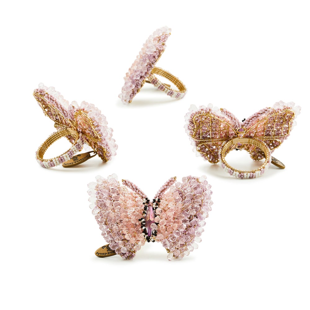 MACKENZIE-CHILDS Mackenzie-chilllds Pink Butterfly Hill Napkin Rings, Set of 4