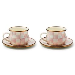 MACKENZIE-CHILDS Mackenzie-chilllds Rosy Check Teacup & Saucer Set For 2