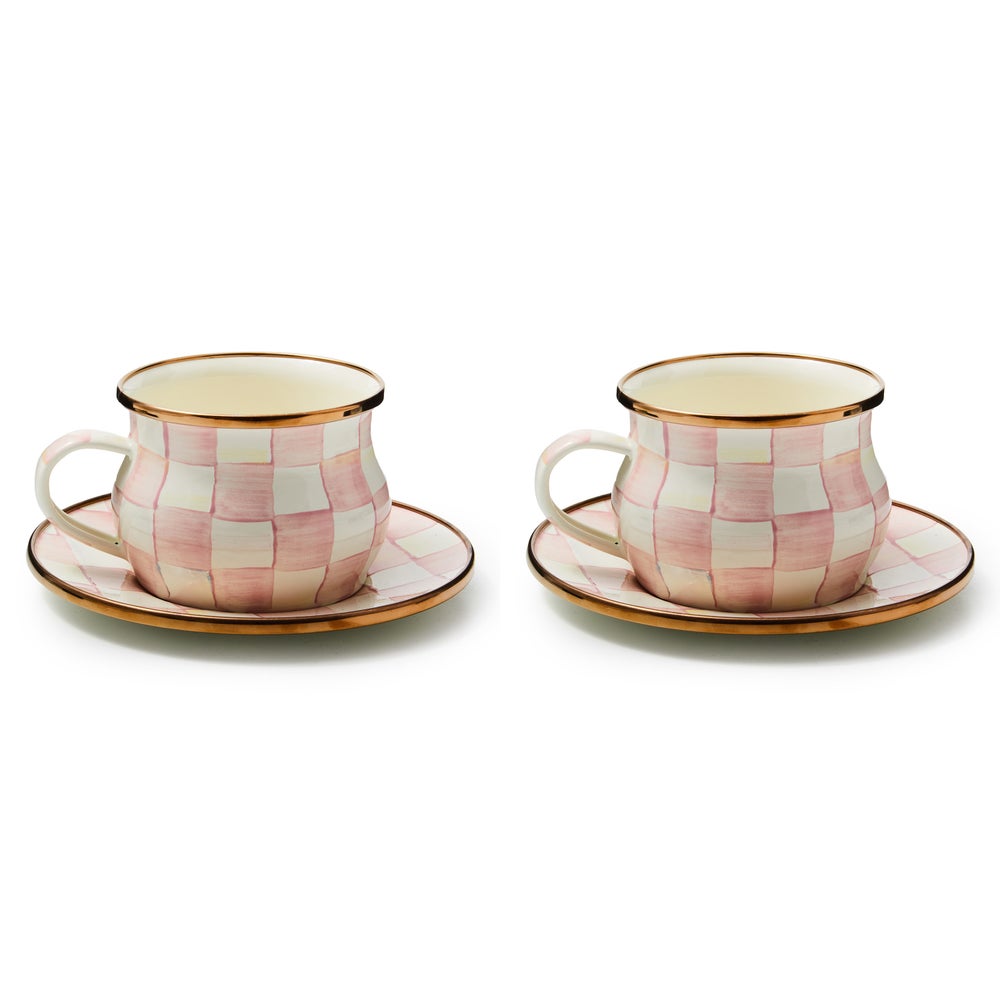 MACKENZIE-CHILDS Mackenzie-chilllds Rosy Check Teacup & Saucer Set For 2