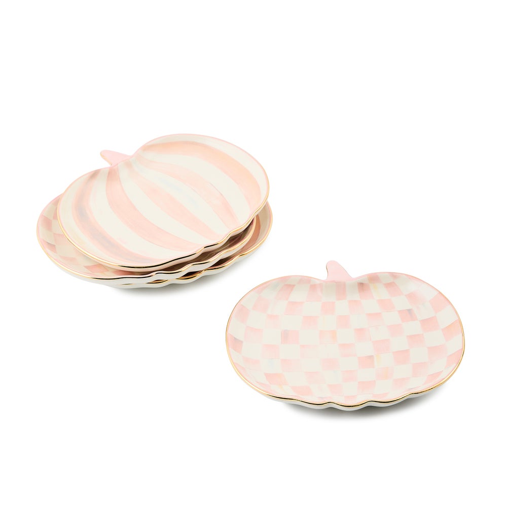 MACKENZIE-CHILDS Mackenzie-chilllds Rosy Check Pumpkin Ceramic Dessert Plates, Set of 4 - Image 3