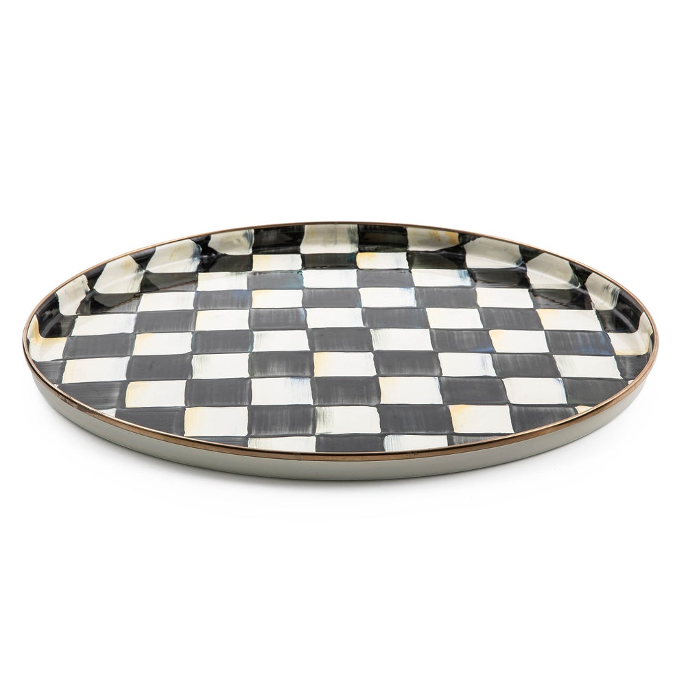 Check Enamelware Round Tray - Image 2