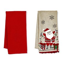 MACKENZIE-CHILDS Mackenzie-chilllds Santa with Tree Lights Embroidered Dish Towels, Set of 2
