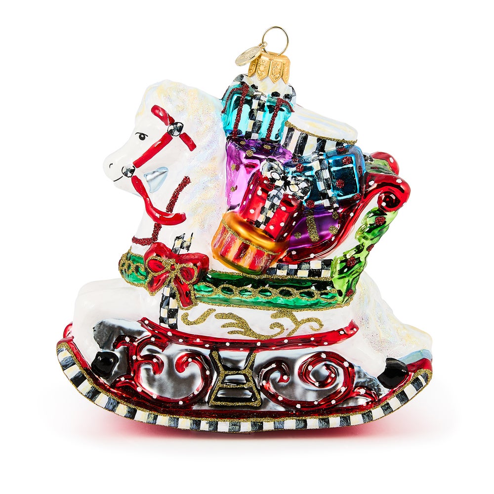 MACKENZIE-CHILDS Mackenzie-chilllds Rocking Horse with Gifts Glass Ornament