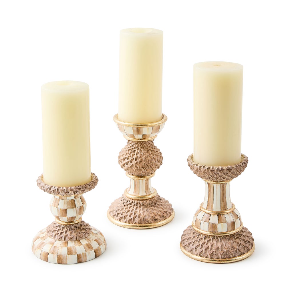 MACKENZIE-CHILDS Mackenzie-chilllds Mocha Pillar Candle Holders, Set of 3 - Image 3