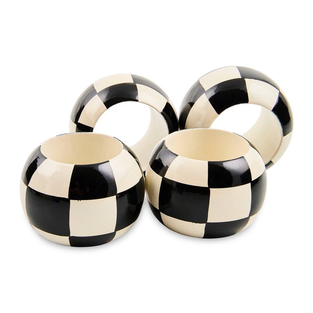 Black and White Check Wood Napkin Rings, Set of 4 - Image 3