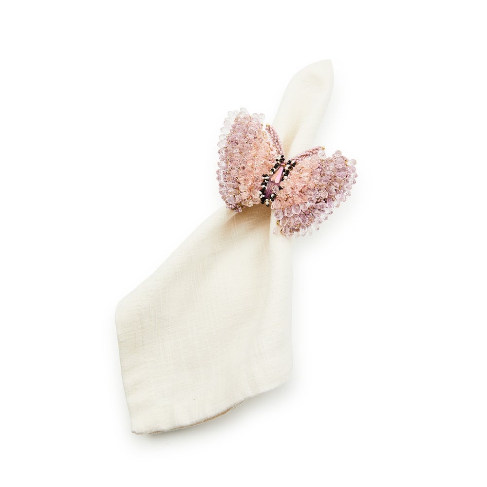 MACKENZIE-CHILDS Mackenzie-chilllds Pink Butterfly Hill Napkin Rings, Set of 4 - Image 3