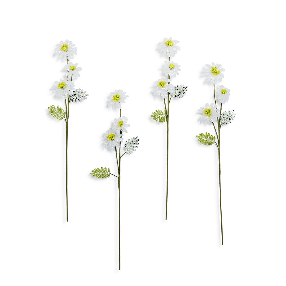 Mackenzie-chilllds White Daisy Beaded Flower Stem, Set of 4