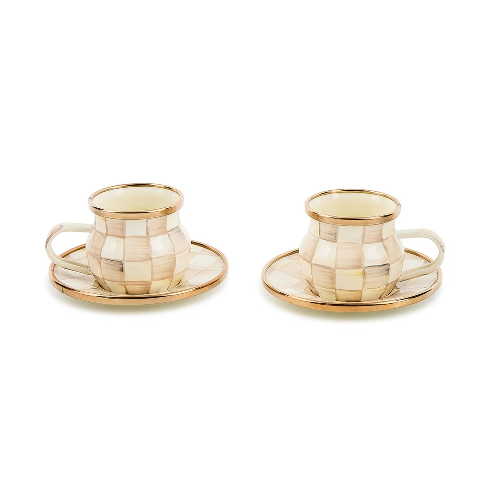 Check Enamelware Espresso Cup & Saucer Set - Image 6