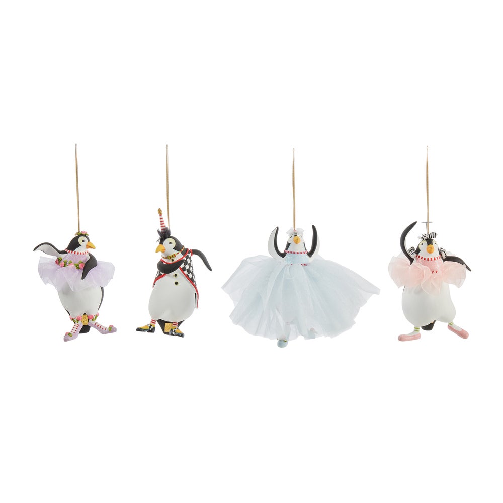 MACKENZIE-CHILDS Mackenzie-chilllds Patience Brewster Penguins En Pointe Ornaments, Set of 4