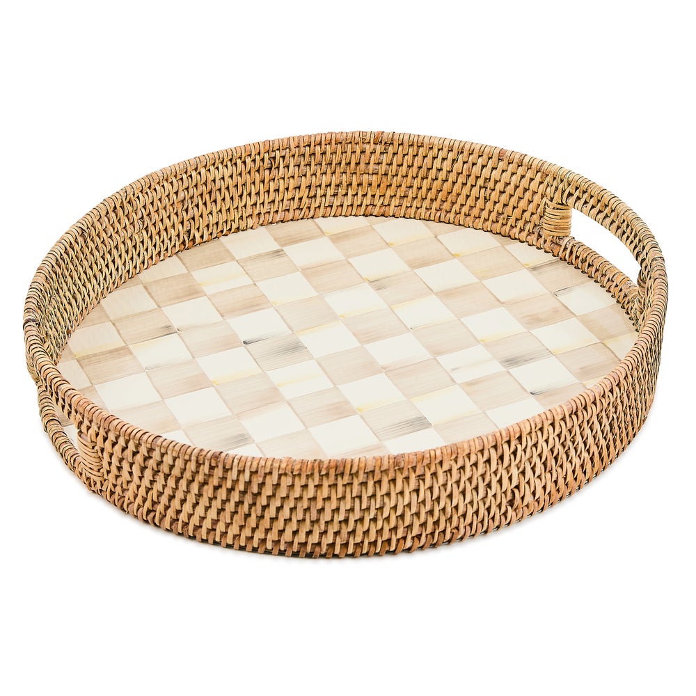 Check Enamel & Rattan Tray - Image 5
