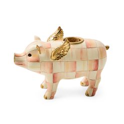 MACKENZIE-CHILDS Mackenzie-chilllds Rosy Check Flying Pig Candle Holder