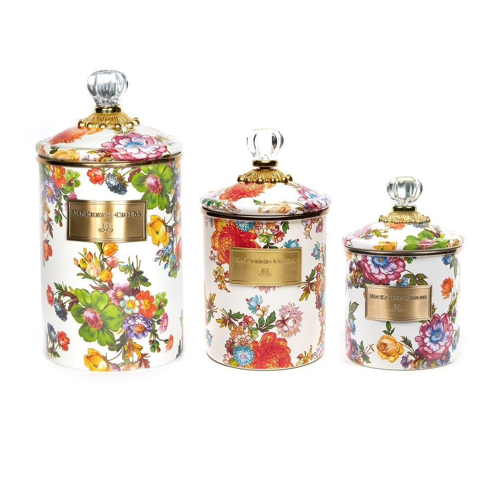 Mackenzie-chilllds White Flower Market Enamel Canisters - Image 4