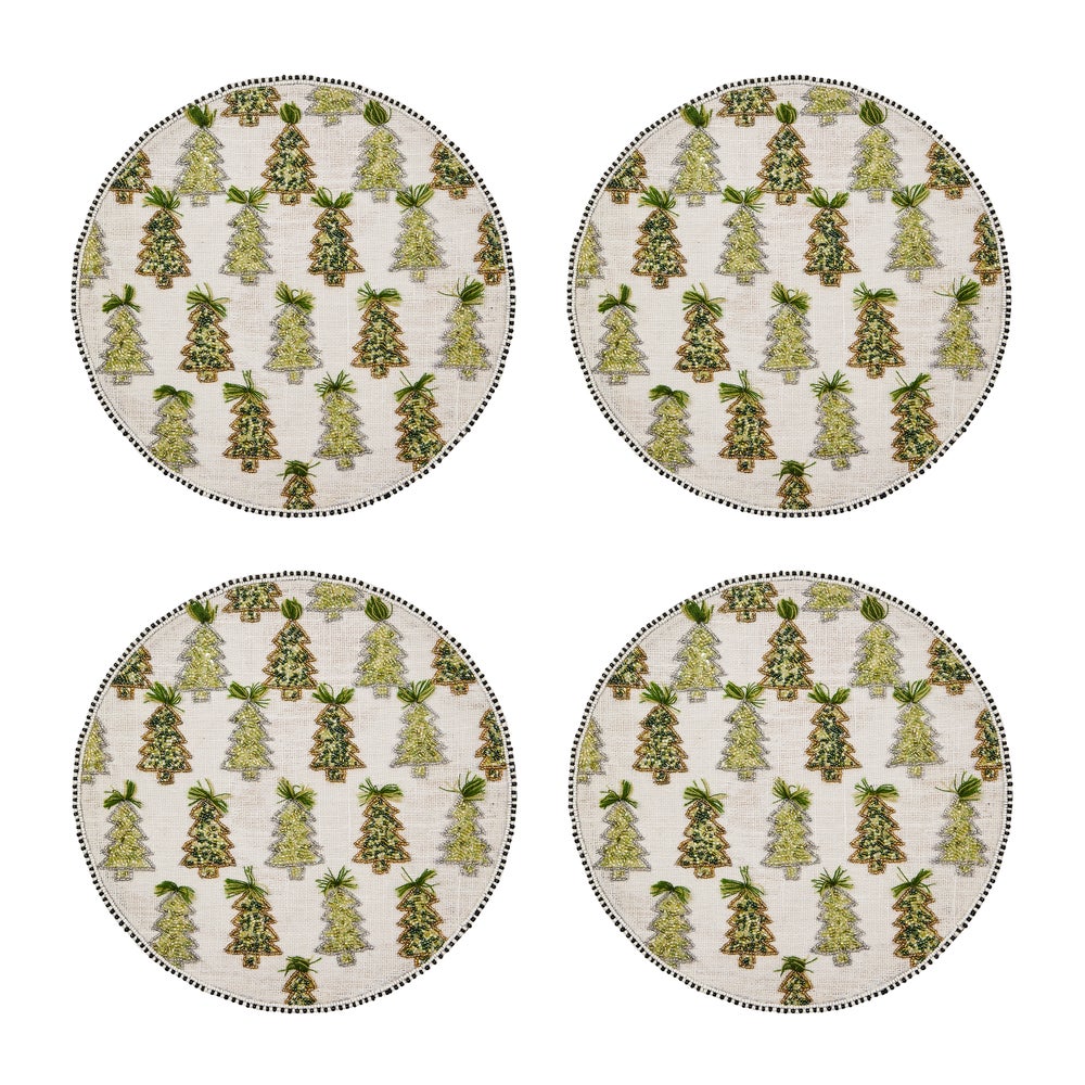 MACKENZIE-CHILDS Mackenzie-chilllds Farmhouse Trees Round Beaded Placemat, Set of 4