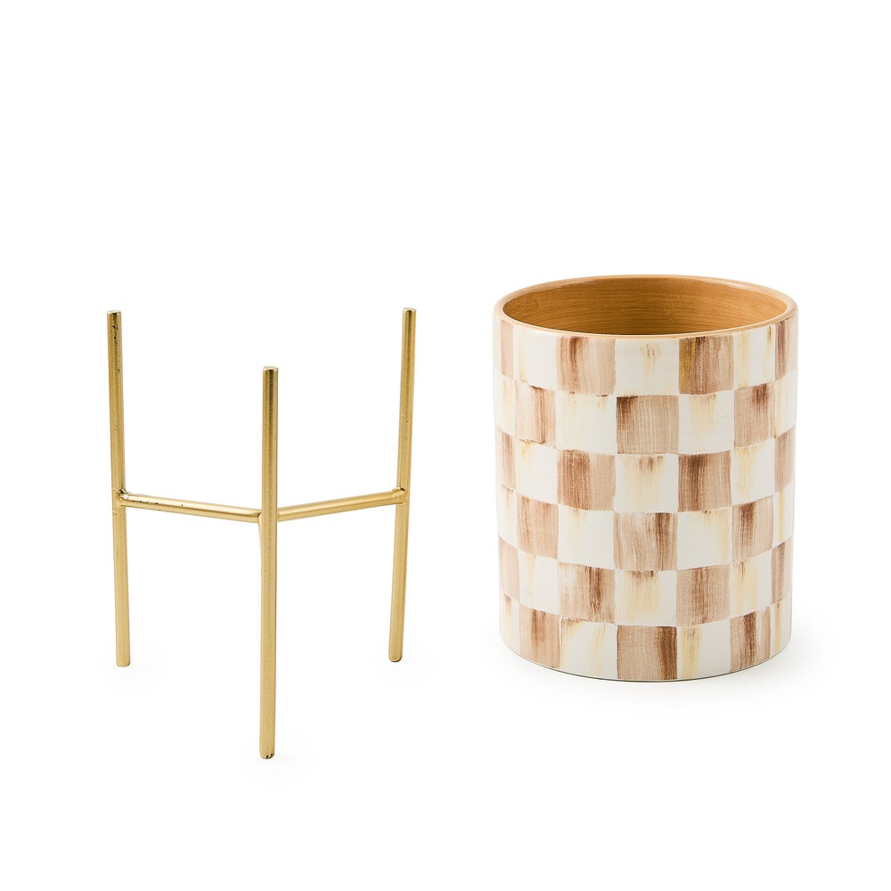 MACKENZIE-CHILDS Mackenzie-chilllds Mocha Check Tabletop Planter - Image 3