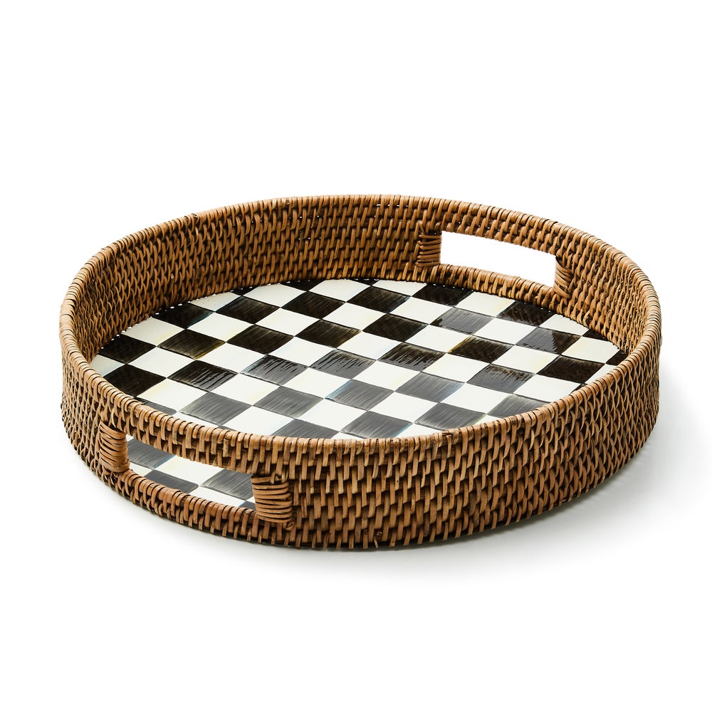 Check Enamel & Rattan Tray - Image 2