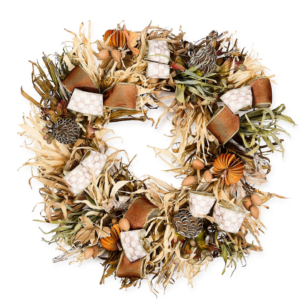 MACKENZIE-CHILDS Mackenzie-chilllds Mocha Check Harvest 25?? Wreath