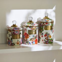 Mackenzie-chilllds White Flower Market Enamel Canisters