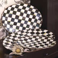 Check Enamel Oval Platter