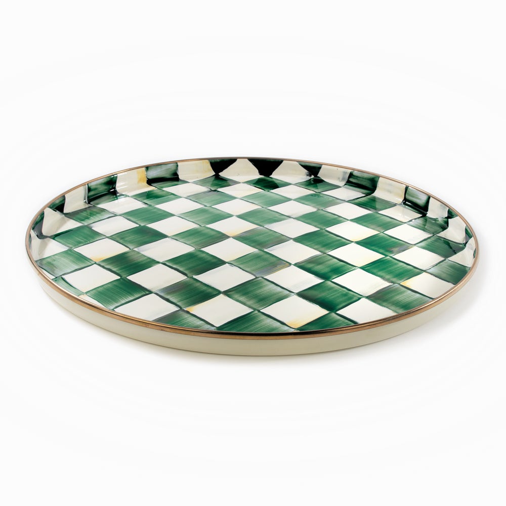 Check Enamelware Round Tray - Image 4