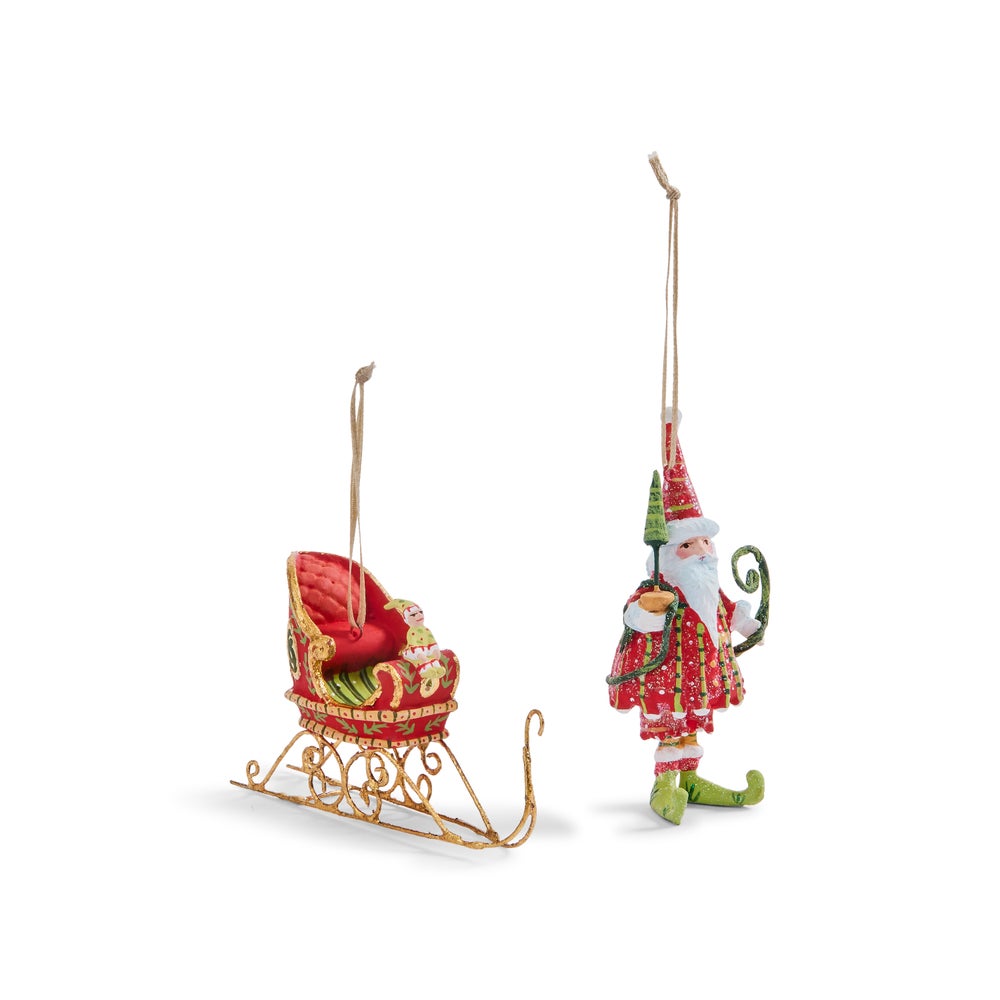 MACKENZIE-CHILDS Mackenzie-chilllds Patience Brewster Dash Away Santa Mini Ornaments Set