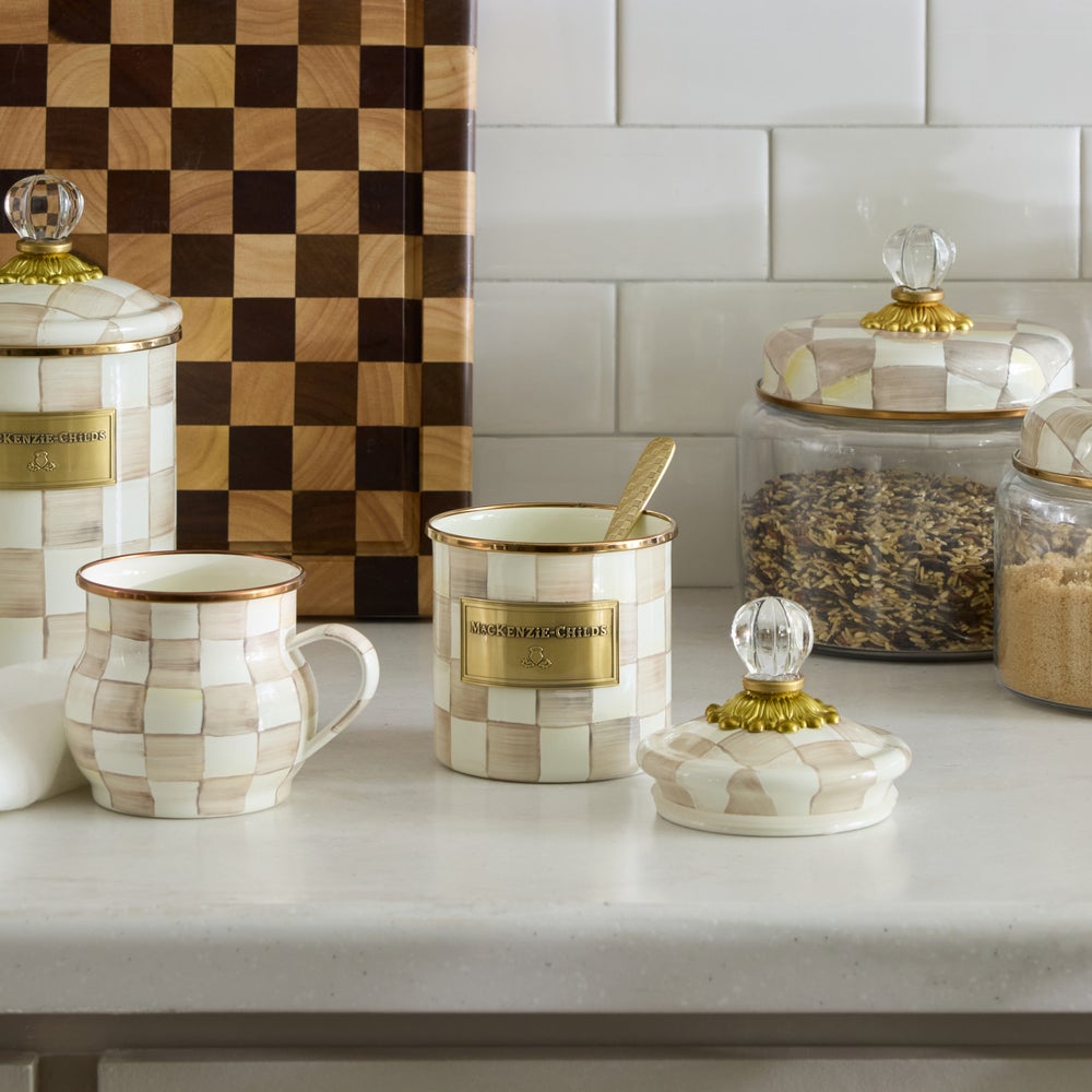 MACKENZIE-CHILDS Mackenzie-chilllds Mocha Check Enamel Canisters - Image 6
