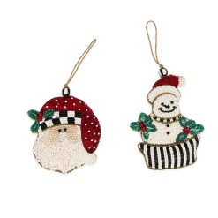 MACKENZIE-CHILDS Mackenzie-chilllds Holiday Beaded Santa & Snowman Ornaments, Set of 2