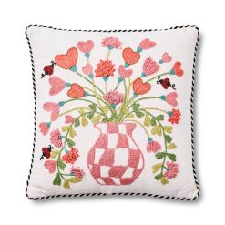 MACKENZIE-CHILDS Mackenzie-chilllds Pink Check Hearts Bouquet Throw Pillow