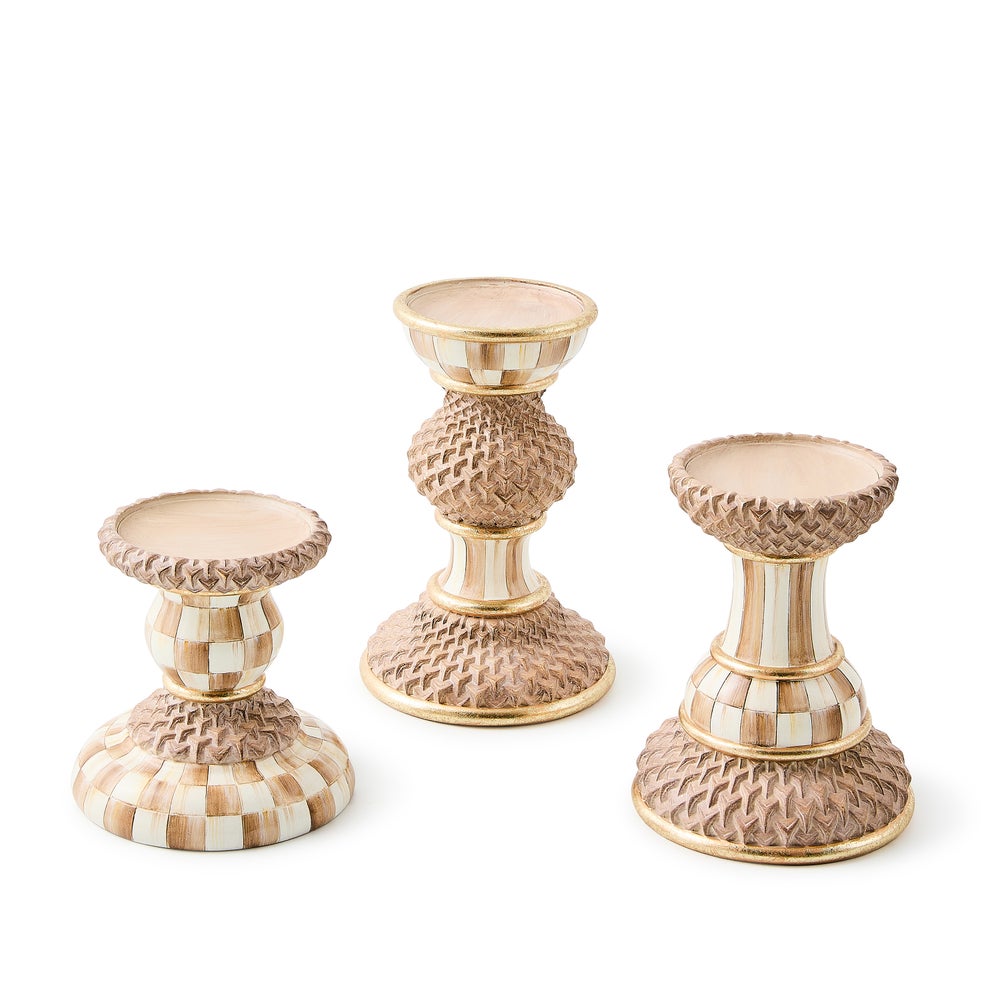 MACKENZIE-CHILDS Mackenzie-chilllds Mocha Pillar Candle Holders, Set of 3