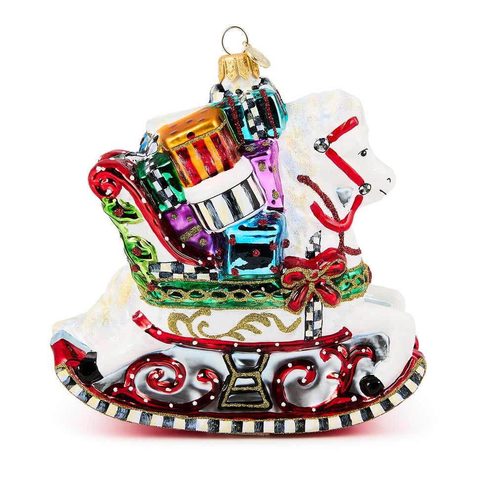 MACKENZIE-CHILDS Mackenzie-chilllds Rocking Horse with Gifts Glass Ornament - Image 3