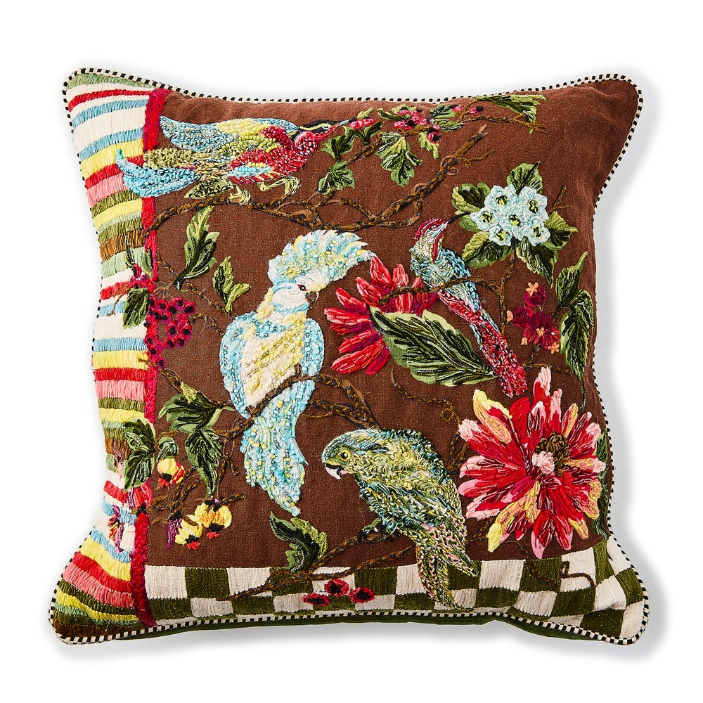 MACKENZIE-CHILDS Mackenzie-chilllds Green Check Birdsong Throw Pillow