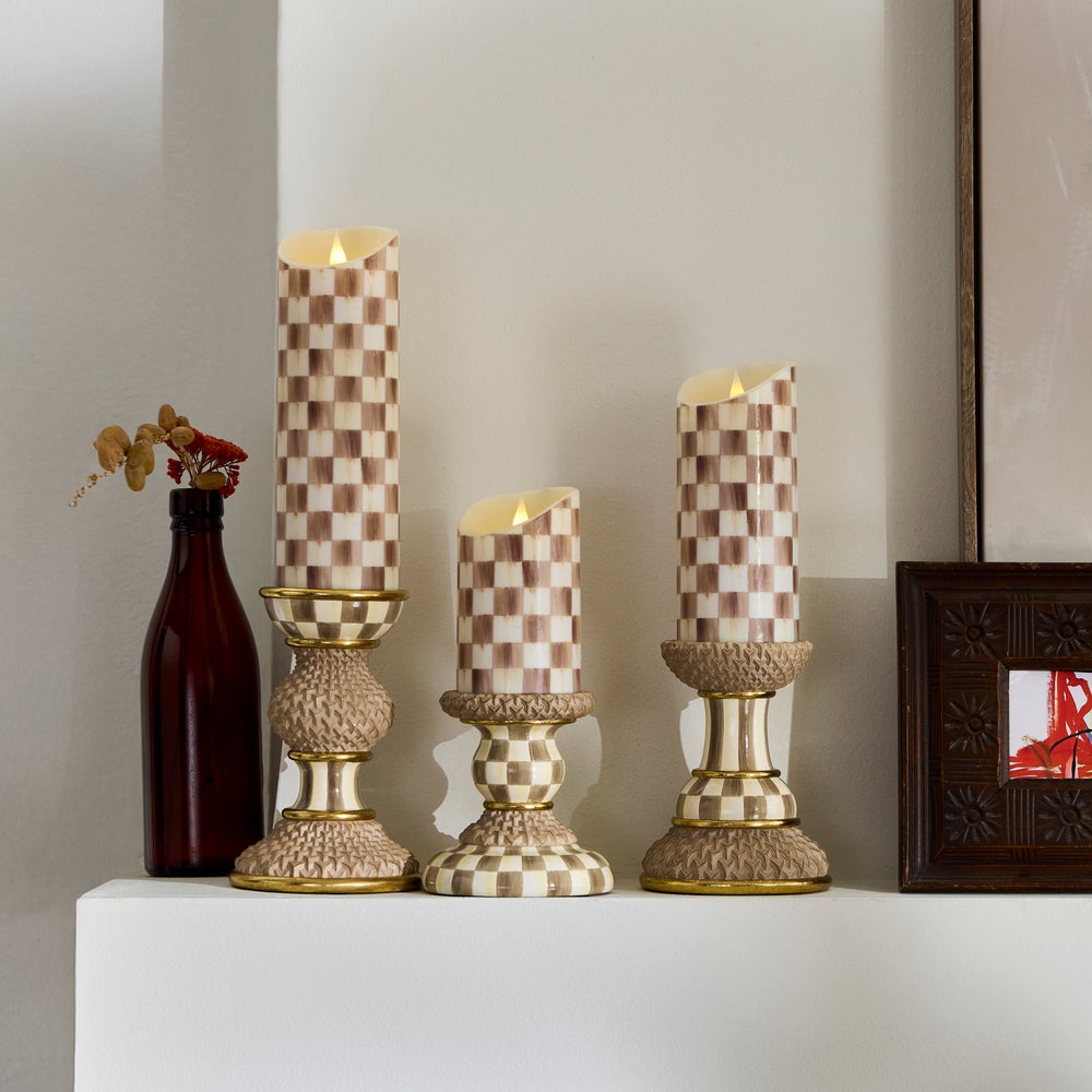 MACKENZIE-CHILDS Mackenzie-chilllds Mocha Pillar Candle Holders, Set of 3 - Image 2