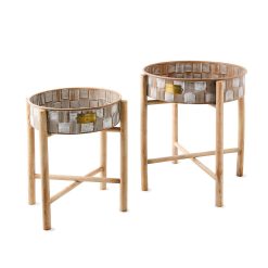 MACKENZIE-CHILDS Mackenzie-chilllds Mocha Textured Check Standing Planters, Set of 2
