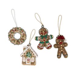 MACKENZIE-CHILDS Mackenzie-chilllds Gingerbread Beaded Ornaments, Set of 4