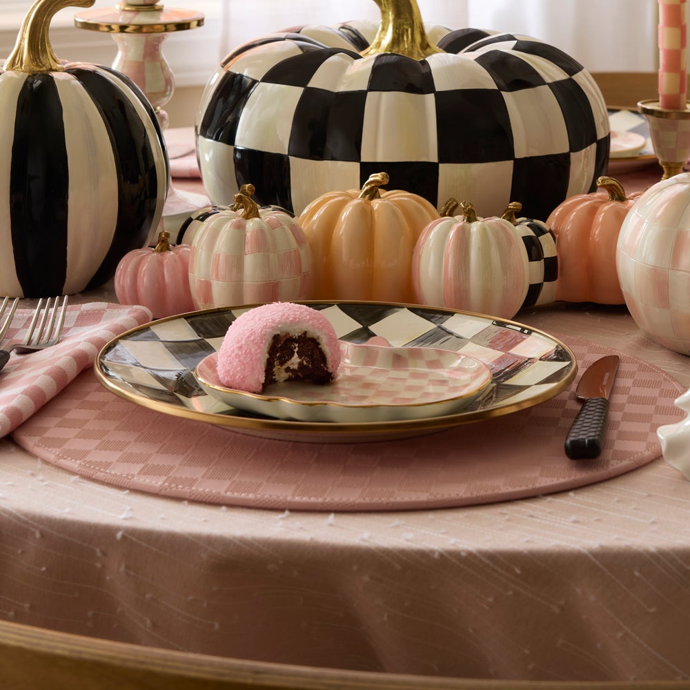 MACKENZIE-CHILDS Mackenzie-chilllds Rosy Check Pumpkin Ceramic Dessert Plates, Set of 4 - Image 4