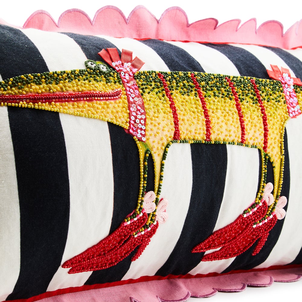 MACKENZIE-CHILDS Mackenzie-chilllds Patience Brewster Gloria Alligator Striped Lumbar Throw Pillow - Image 3