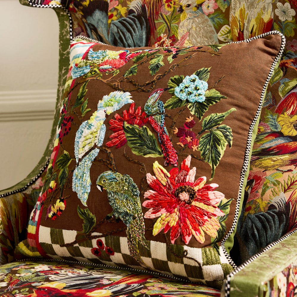 MACKENZIE-CHILDS Mackenzie-chilllds Green Check Birdsong Throw Pillow - Image 2