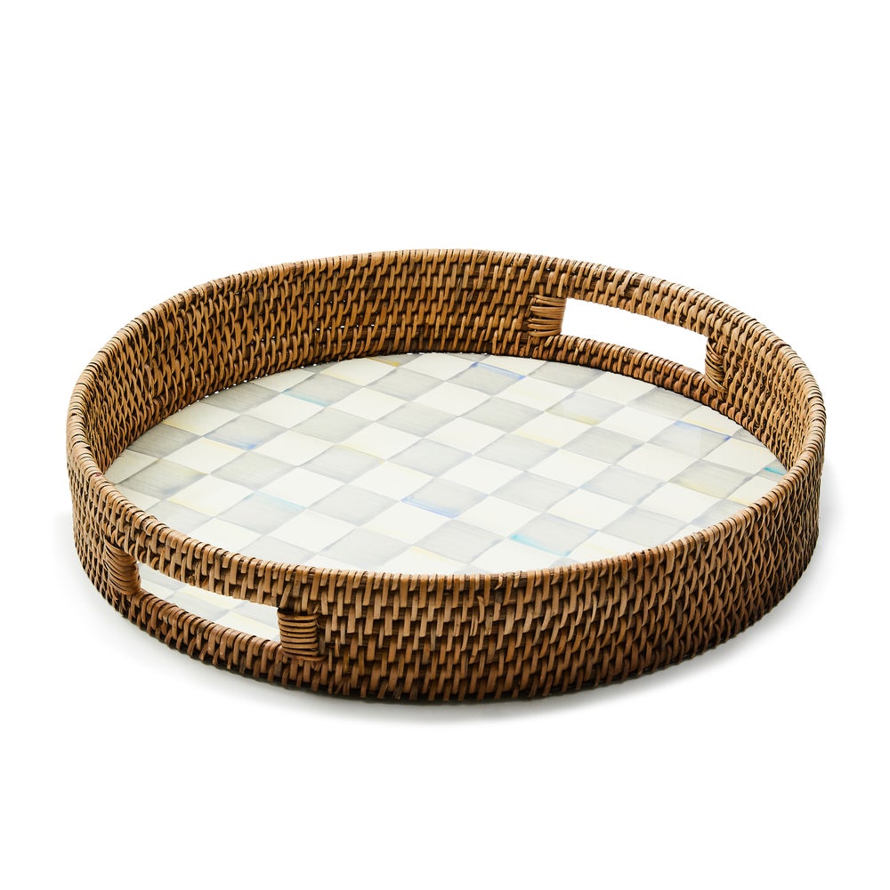 Check Enamel & Rattan Tray - Image 7