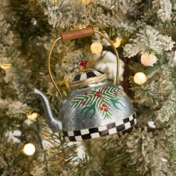 MACKENZIE-CHILDS Mackenzie-chilllds Farmhouse Holiday Tea Kettle Glass Ornament