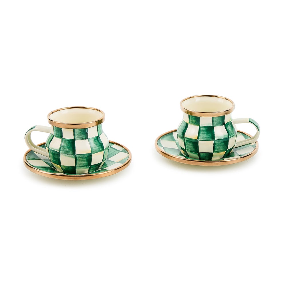 Check Enamelware Espresso Cup & Saucer Set - Image 4